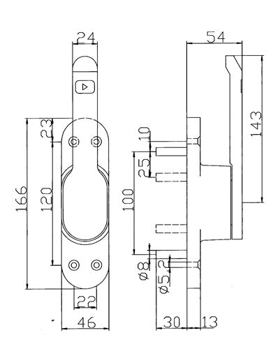 Türtreibriegel VARIO DIN links / rechts silber eloxiert Leichtmetall 30 mm Rundstange 10 mm DENI – Ansicht 3
