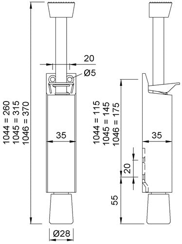 Türfeststeller 104402 Aluminium silberfarbig lackiert Hubhöhe 60 mm Türmontage KWS – Ansicht 3