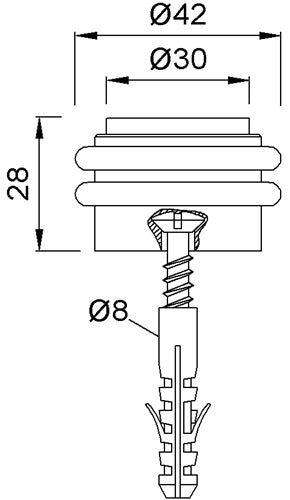 Bodentürpuffür 205331 Ø 42 mm Höhe 28 mm Aluminium silberfarbig eloxiert Dübelmontage KWS – Ansicht 3