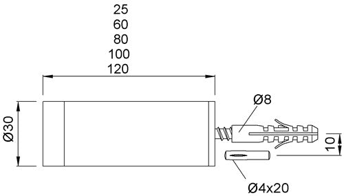 Wandtürpuffür 2070 Edelstahl matt Länge 60 mm KWS – Ansicht 3