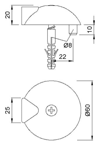 Türpuffür 200382 Ø 60 mm Höhe 20 mm Edelstahl matt Dübelmontage KWS – Ansicht 3
