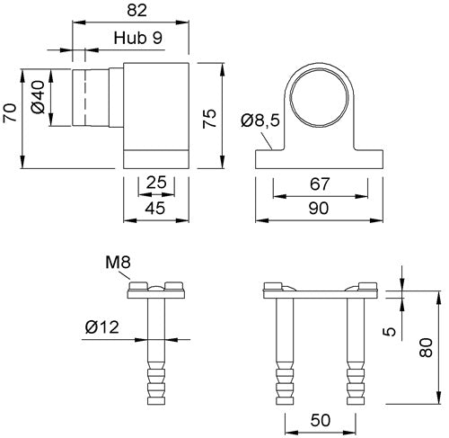 Türpuffür 202402 Höhe 70 mm Aluminium silberfarbig lackiert Dübelmontage KWS – Ansicht 3