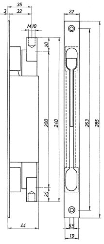 Kantriegel 9221 Stulplänge 285 mm Stulpbreite 22 mm Stahl verzinkt Hub 20 mm DENI – Ansicht 3