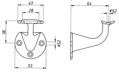Handlaufträger Gusseisen schwarz lackiert Durchmesser Wandplatte 53 mm gewölbte Auflage DENI – Ansicht 3