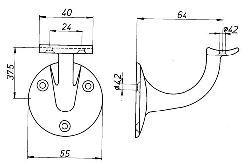 Handlaufträger Aluminium silberfarbig eloxiert Durchmesser Wandplatte 53 mm gewölbte Auflage DENI – Ansicht 3