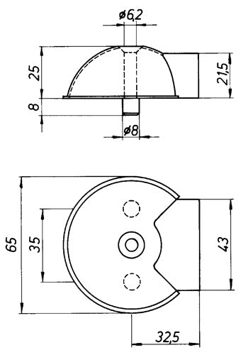 Türpuffür 3847 Ø 65 mm Höhe 22 mm Edelstahl matt Dübelmontage DENI – Ansicht 3