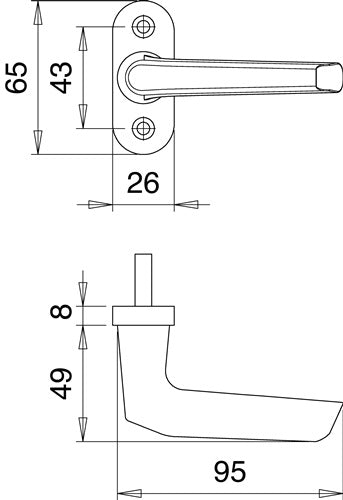 Fenstergriff 1512/0000 Aluminium 35 mm F2 / neusilberfarbig Standard EDI – Ansicht 3