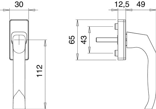 Fenstergriff 1003/1035 Aluminium 35 mm F1 / naturfarbig Standard EDI – Ansicht 3