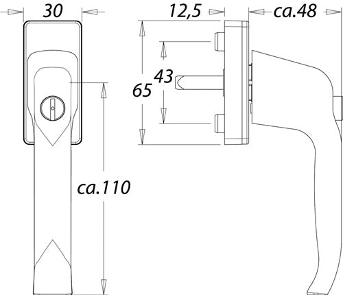 Fenstergriff 1003/2035 Aluminium 35 mm F9016 / verkehrsweiß abschließbar EDI – Ansicht 3