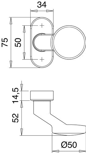 Profiltürknopf 2033/1610 Material Edelstahl EST fest/drehbar EDI – Ansicht 3