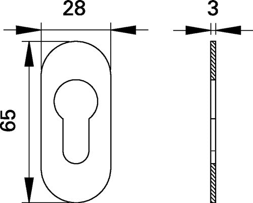 Schlüsselrosette 817/3003 Edelstahl EST Schildstärke 3 mm PZ oval EDI – Ansicht 3