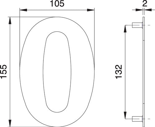 Hausnummer Ziffür 0 Edelstahl matt 150 mm Breite 105 mm EDI