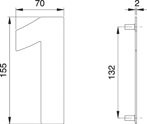 Hausnummer Ziffür 1 Edelstahl matt 150 mm Breite 70 mm EDI