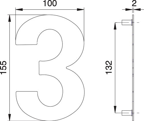Hausnummer Ziffür 3 Edelstahl matt 150 mm Breite 100 mm EDI