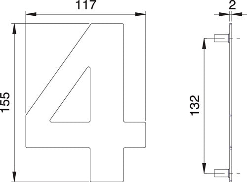 Hausnummer Ziffür 4 Edelstahl matt 150 mm Breite 117 mm EDI