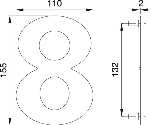 Hausnummer Ziffür 8 Edelstahl matt 150 mm Breite 110 mm EDI