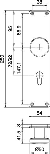 Knopf-Renovierschild 344 H Edelstahl EST 92 mm PZ EDI – Ansicht 3