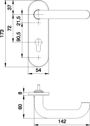 Feuerschutzgarnitur Targa/K FS 103/103 Aluminium F1 D/D für Türstärke 40-65 mm PZ abgerundet DIN links / rechts – Ansicht 3