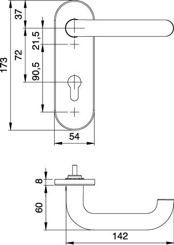 Feuerschutzgarnitur Targa/K FS 103/103 Edelstahl F00 D/D für Türstärke 40-65 mm PZ abgerundet DIN links / r – Ansicht 3