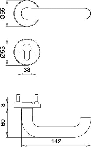 Feuerschutzgarnitur Riva FS 103/103 AP Edelstahl F00 D/D für Türstärke 40-65 mm PZ rund DIN links / rechts EDI – Ansicht 3