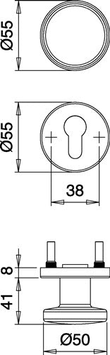 Feuerschutzgarnitur Riva FS K7/103 Aluminium F1 D/K für Türstärke 40-65 mm PZ rund DIN links / rechts EDI – Ansicht 4