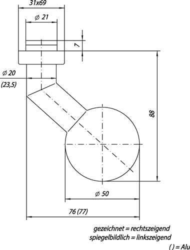 Profiltürknopf OGRO 3548V/6620 ER Material Edelstahl ER fest OGRO – Ansicht 3