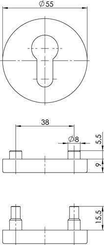 Schlüsselrosette 6612 PZ ER Edelstahl ER Schildstärke 9 mm PZ rund OGRO – Ansicht 3