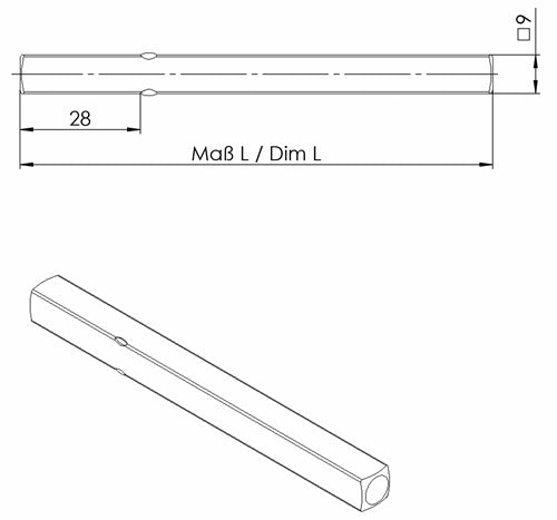 FS-Drückerstift OGRO 114 PB FS Vierkant 9 x 110 mm Vollstift OGRO – Ansicht 3