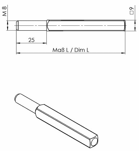 FS-Wechselstift OGRO 115 FS Vierkant 9 x 105 mm Vollstift OGRO – Ansicht 3