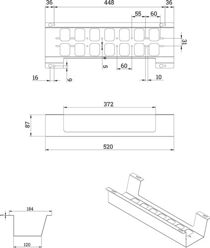 Kabelwanne BOXIT V Metall schwarz Länge 520 mm Breite 120 mm BMB – Ansicht 3