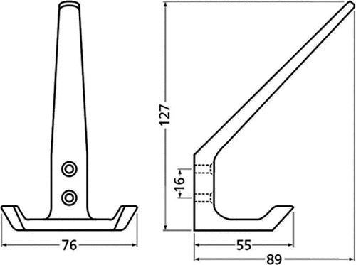 Huthaken 32 2 Haken Ausladung 89 mm Aluminium kunststoffbeschichtet schwarz Höhe 127 mm HERMETA – Ansicht 3