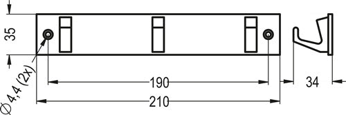 Handtuchhakenleiste 3 Haken Höhe 35 mm Länge 210 mm Aluminium silberfarbig eloxiert Ausladung 335 mm HERMETA – Ansicht 3