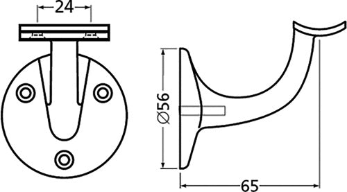 Handlaufträger 3500 Aluminium kunststoffbeschichtet schwarz Durchmesser Wandplatte 56 mm gewölbte Auflage HERMETA – Ansicht 3