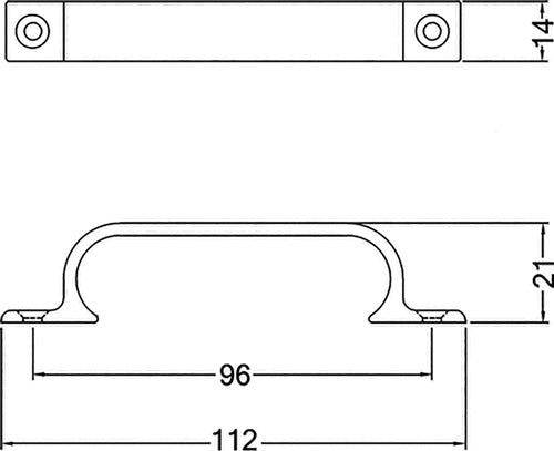Handgriff Ausladung 21 mm Länge 112 mm Breite 14 mm Aluminium silberfarbig eloxiert Anzahl Löcher 2 HERMETA – Ansicht 3