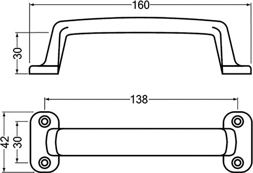 Handgriff Ausladung 30 mm Länge 160 mm Breite 42 mm Aluminiumguss silberfarbig eloxiert Anzahl Löcher 4 HERMETA – Ansicht 3