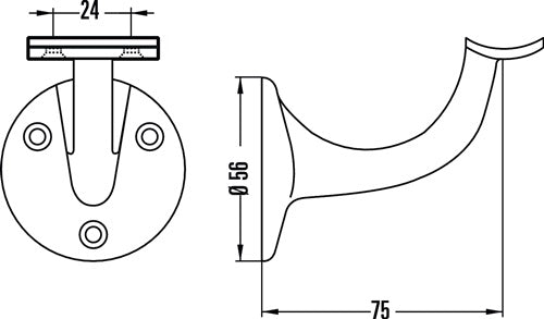 Handlaufträger 3505 Aluminium silberfarbig eloxiert Durchmesser Wandplatte 56 mm gewölbte Auflage HERMETA – Ansicht 3