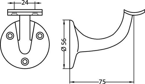 Handlaufträger 3505 Aluminium kunststoffbeschichtet schwarz Durchmesser Wandplatte 56 mm gewölbte Auflage HERMETA – Ansicht 3