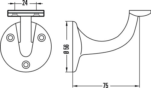 Handlaufträger 3507 Aluminium silberfarbig eloxiert Durchmesser Wandplatte 56 mm gerade Auflage HERMETA – Ansicht 3