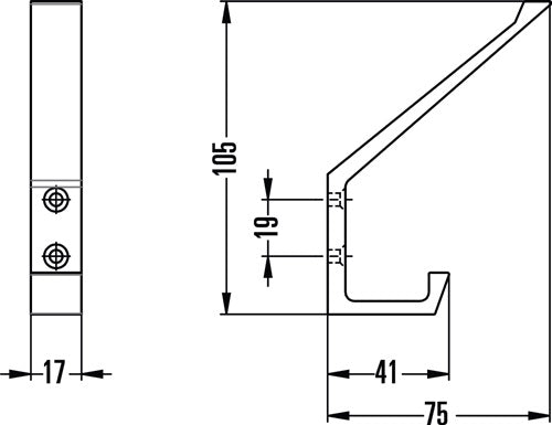 Huthaken 138 einfach Ausladung 76 mm Aluminium silberfarbig eloxiert Höhe 105 mm HERMETA – Ansicht 3