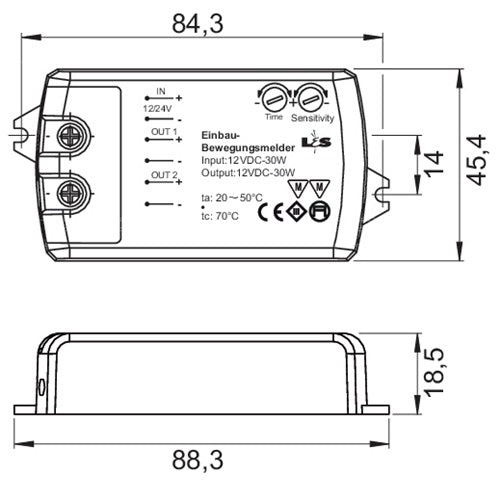 LED Sensor Microwave 12 V (*24 V) 36 W (*72 W) weiß L&S – Ansicht 3