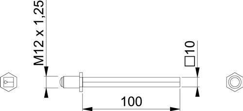 Vierkantstift FDW-Profilstift Vierkant 10 x 100 mm Eisen verzinkt geteilt M12 x 125 HOPPE – Ansicht 3
