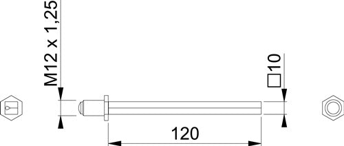 Vierkantstift FDW-Profilstift Vierkant 10 x 120 mm Eisen verzinkt geteilt M12 x 125 HOPPE – Ansicht 3