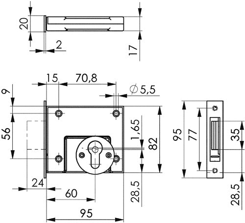 Riegelschloss 49 DIN links / rechts PZ mit Flachschließblech Dornmaß 60 mm AMF – Ansicht 3