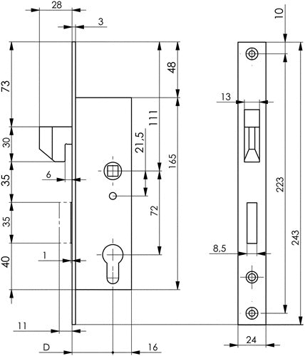 Rohrrahmen-Schiebetorschloss 8331 PZW Dornmaß 40 mm AMF – Ansicht 3