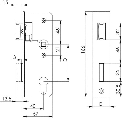 Schloss 143U DIN links / rechts PZW Dornmaß 40 mm AMF – Ansicht 3