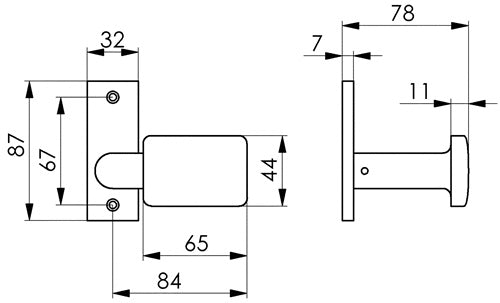 Türknopf 485 Leichtmetall F1 / silberfarbig gekröpft kantig fest Breite 65 mm Höhe 44 mm AMF – Ansicht 3