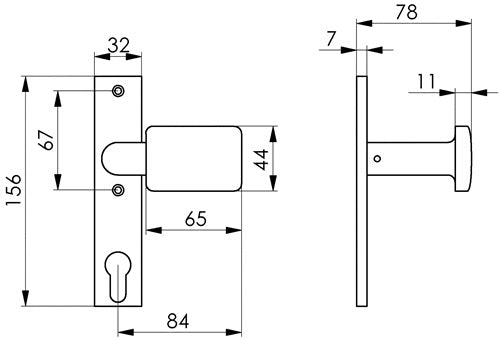 Türknopf-Kurzschild 486Z fest Leichtmetall F1 / silberfarbig Vierkant 8 mm AMF – Ansicht 3