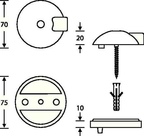 Bodentürpuffür 38 3884 Ø 70 mm Höhe 20 mm Edelstahl matt Dübelmontage FSB – Ansicht 3