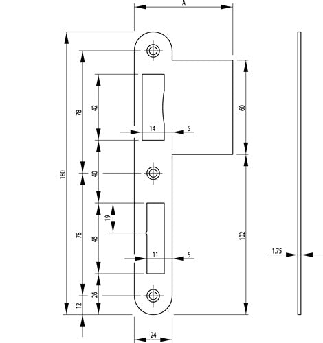 Lappenschließblech B 9000 Edelstahl abgerundet Breite 24 x Länge 180 mm DIN links BKS – Ansicht 3