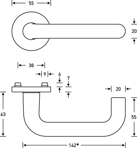 Rosettengarnitur 12 1070 Edelstahl F69 U-Form BB DIN links / rechts D/D FSB – Ansicht 3